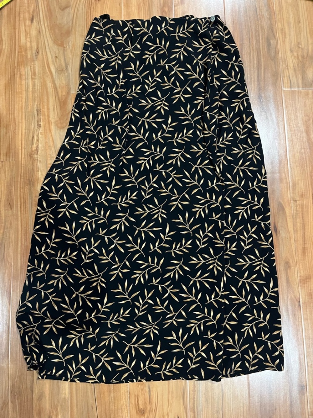 Black Maxi Skirt with Tan Leaf Print